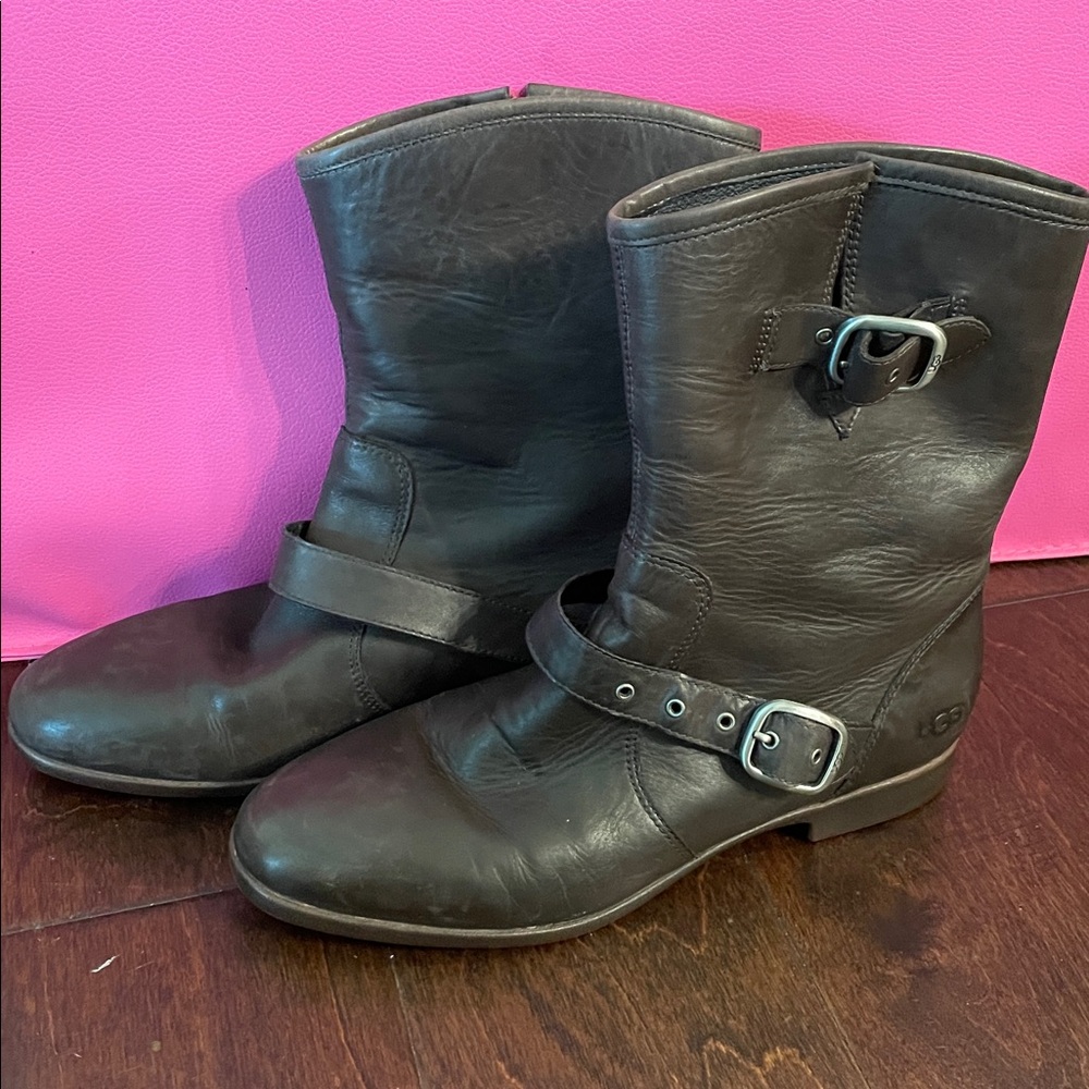 UGG Australia Frances Buckle Moto-Style Boots Women Size 7.5 Dark Brown Leather - Picture 8 of 14